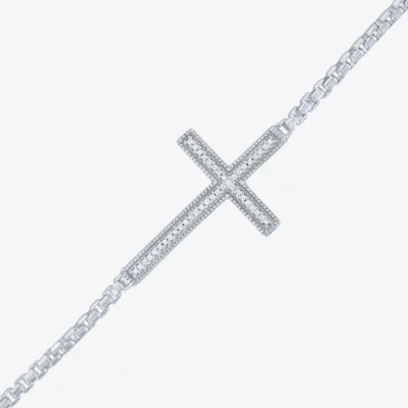 Cross (G-H,Si2-I1) Womens Diamond Accent Lab Grown White Diamond Sterling Silver Cross Bolo Bracelet