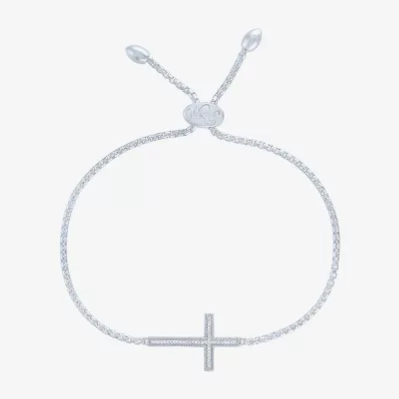 Cross (G-H,Si2-I1) Womens Diamond Accent Lab Grown White Diamond Sterling Silver Cross Bolo Bracelet