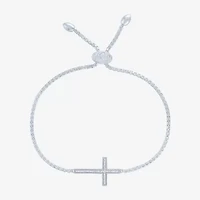 Cross (G-H,Si2-I1) Womens Diamond Accent Lab Grown White Diamond Sterling Silver Cross Bolo Bracelet