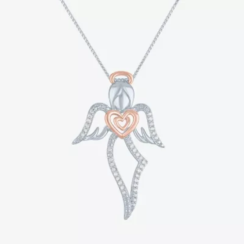 Angel (G-H, Si2-I1) Womens 1/10 CT. T.W. Lab Grown White Diamond 14K Two Tone Gold Over Silver Sterling Silver Angel Heart 18 Inch Pendant Necklace