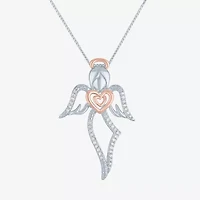 Angel (G-H, Si2-I1) Womens 1/10 CT. T.W. Lab Grown White Diamond 14K Two Tone Gold Over Silver Sterling Silver Angel Heart 18 Inch Pendant Necklace