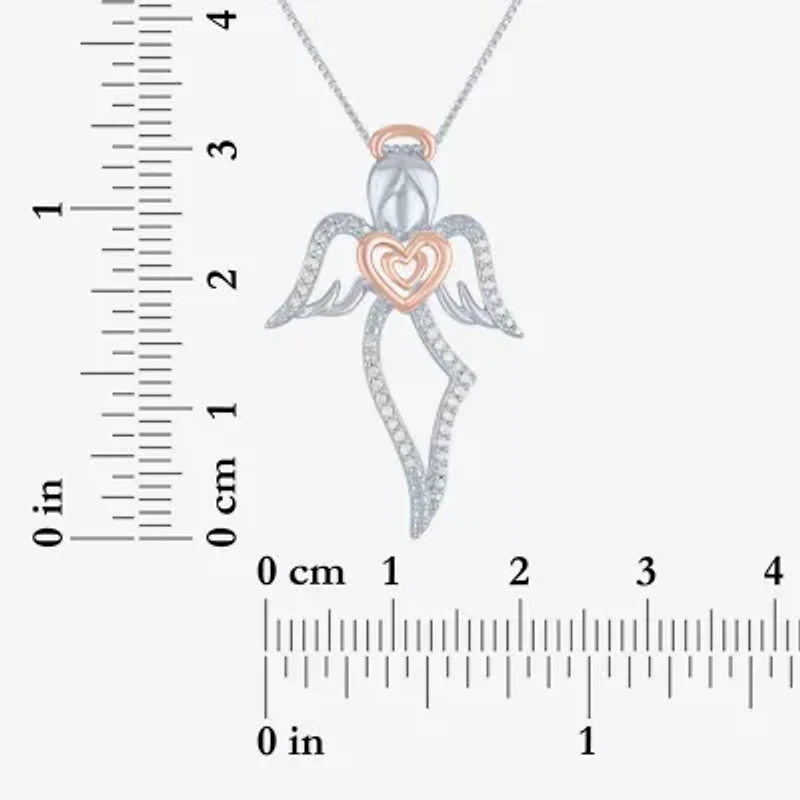 Angel (G-H, Si2-I1) Womens 1/10 CT. T.W. Lab Grown White Diamond 14K Two Tone Gold Over Silver Sterling Silver Angel Heart 18 Inch Pendant Necklace