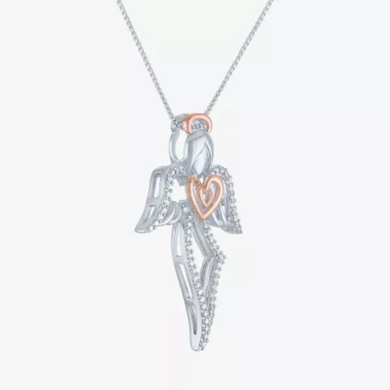 Angel (G-H, Si2-I1) Womens 1/10 CT. T.W. Lab Grown White Diamond 14K Two Tone Gold Over Silver Sterling Silver Angel Heart 18 Inch Pendant Necklace