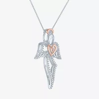 Angel (G-H, Si2-I1) Womens 1/10 CT. T.W. Lab Grown White Diamond 14K Two Tone Gold Over Silver Sterling Silver Angel Heart 18 Inch Pendant Necklace