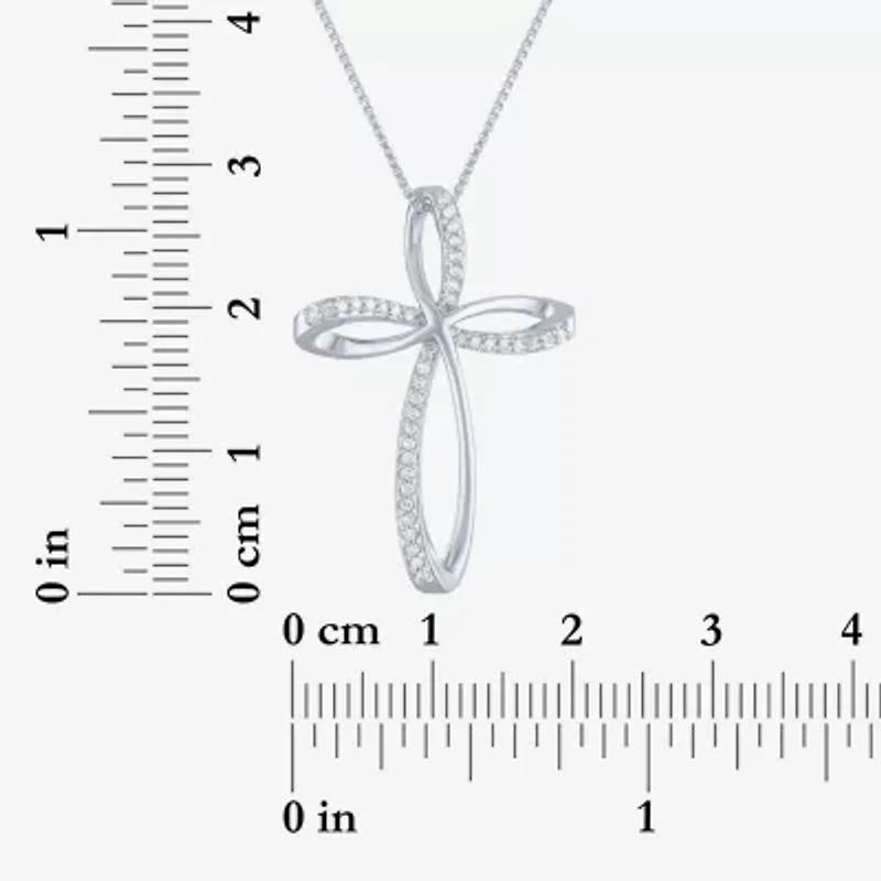 Cross (G-H, Si2-I1) Womens 1/10 CT. T.W. Lab Grown White Diamond Sterling Silver Cross 18 Inch Pendant Necklace