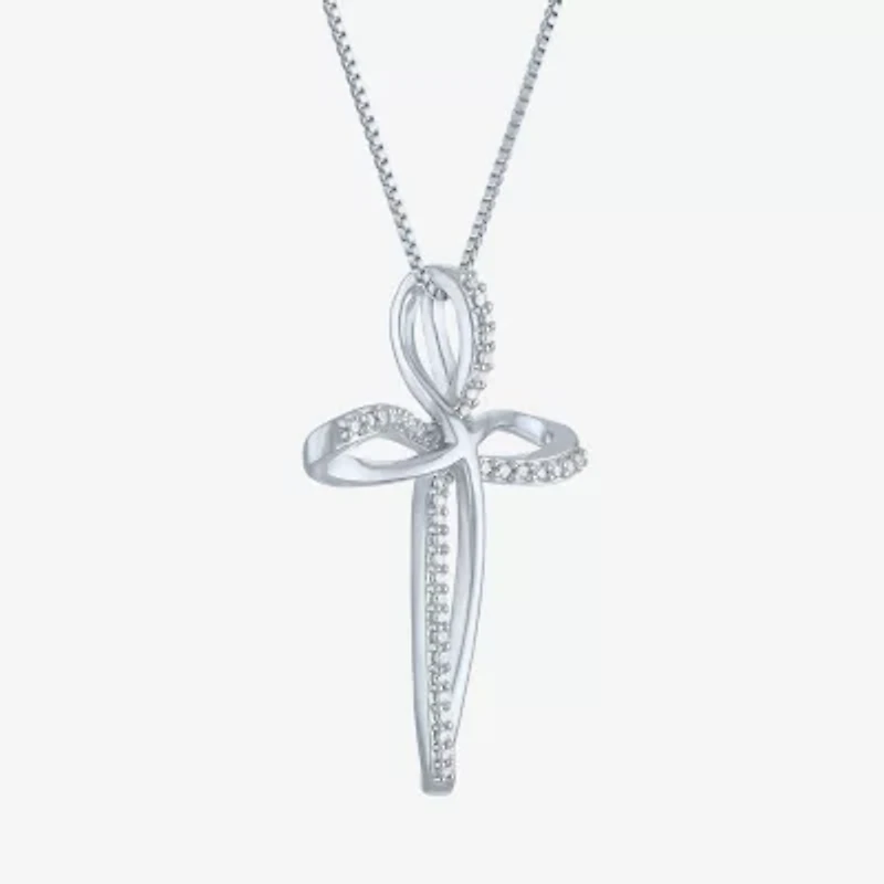 Cross (G-H, Si2-I1) Womens 1/10 CT. T.W. Lab Grown White Diamond Sterling Silver Cross 18 Inch Pendant Necklace