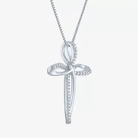 Cross (G-H, Si2-I1) Womens 1/10 CT. T.W. Lab Grown White Diamond Sterling Silver Cross 18 Inch Pendant Necklace