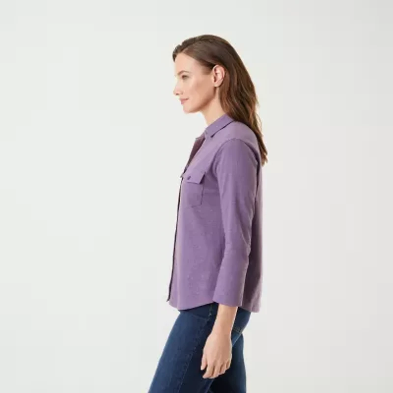 Gloria Vanderbilt Womens 3/4 Sleeve Regular Fit Button-Down Shirt