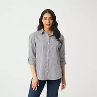 Gloria Vanderbilt Amanda Womens Long Sleeve Roll Tab Loose Fit Button-Down Shirt