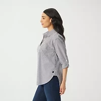 Gloria Vanderbilt Amanda Womens Long Sleeve Roll Tab Loose Fit Button-Down Shirt