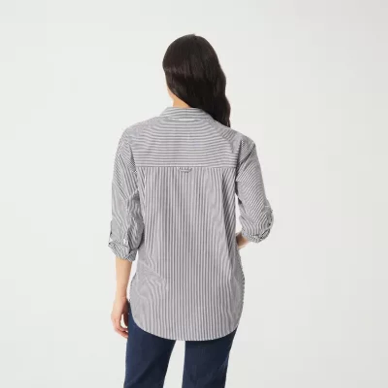 Gloria Vanderbilt Amanda Womens Long Sleeve Roll Tab Loose Fit Button-Down Shirt