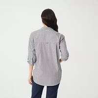 Gloria Vanderbilt Amanda Womens Long Sleeve Roll Tab Loose Fit Button-Down Shirt