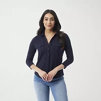 Gloria Vanderbilt Womens 3/4 Sleeve Regular Fit Button-Down Shirt