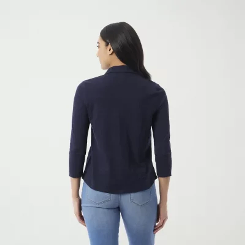Gloria Vanderbilt Womens 3/4 Sleeve Regular Fit Button-Down Shirt