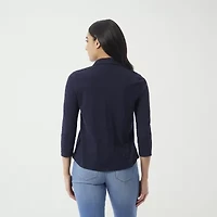 Gloria Vanderbilt Womens 3/4 Sleeve Regular Fit Button-Down Shirt