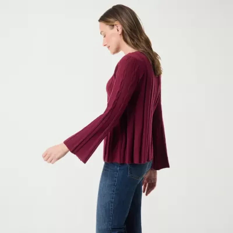 Gloria Vanderbilt No Womens Round Neck Long Sleeve Regular Fit Button-Down Shirt