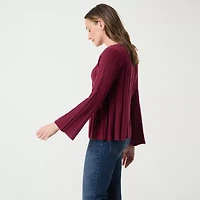 Gloria Vanderbilt No Womens Round Neck Long Sleeve Regular Fit Button-Down Shirt