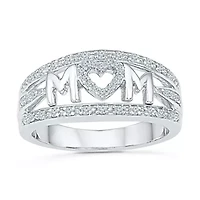 "Mom" Womens 2MM 1/5 CT. Natural White Diamond 10K Gold Heart Band