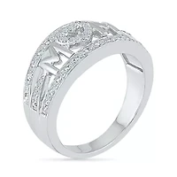 "Mom" Womens 2MM 1/5 CT. Natural White Diamond 10K Gold Heart Band