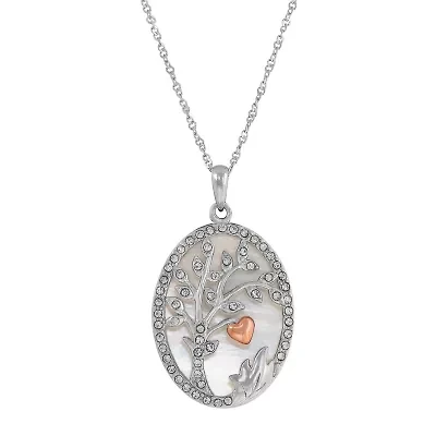 Womens Sterling Silver Mother Of Pearl Sterling Silver Pendant Necklace with 14K Gold Over Silver Heart