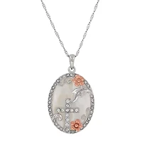 Womens Mother Of Pearl Sterling Silver Pendant Necklace with 14K Gold Over Silver Flowers