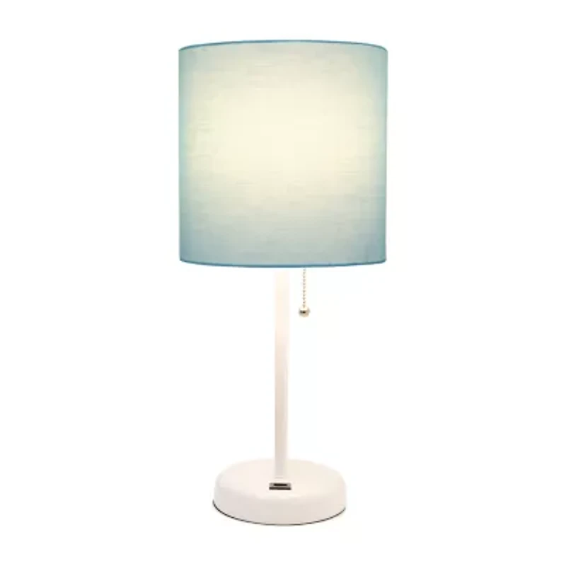 LimeLights Stick Lamp with USB charging port and Fabric Shade