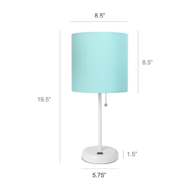 LimeLights Stick Lamp with USB charging port and Fabric Shade