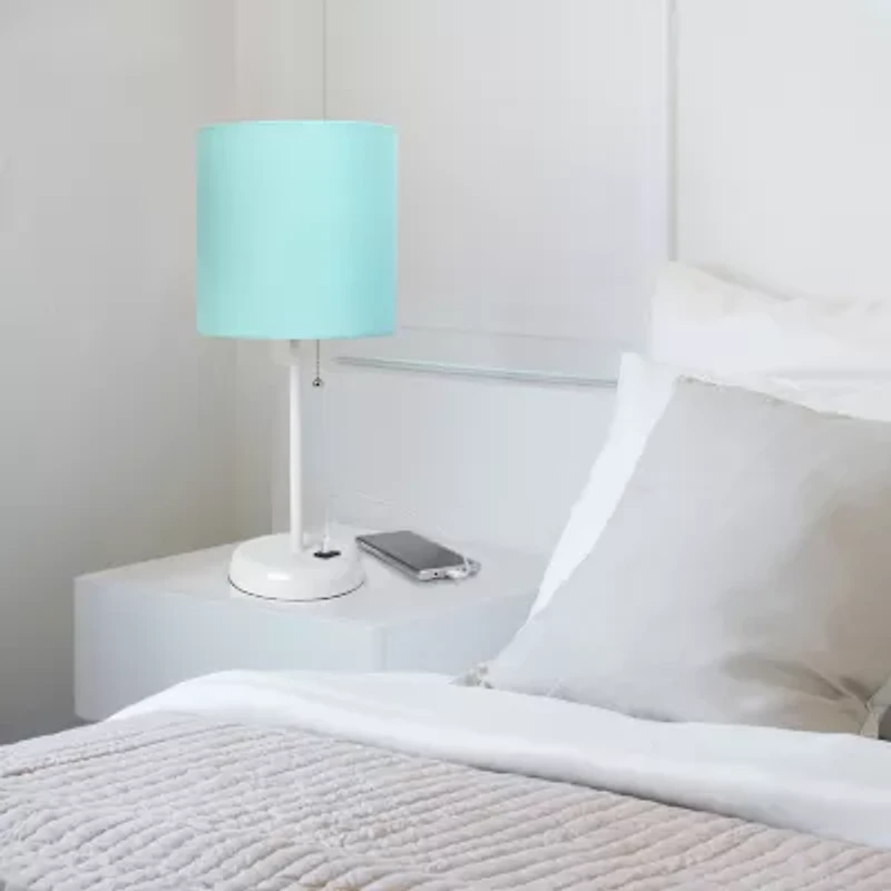 LimeLights Stick Lamp with USB charging port and Fabric Shade