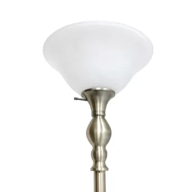 1 Light Torchiere Floor Lamp with Marbleized Glass Shade