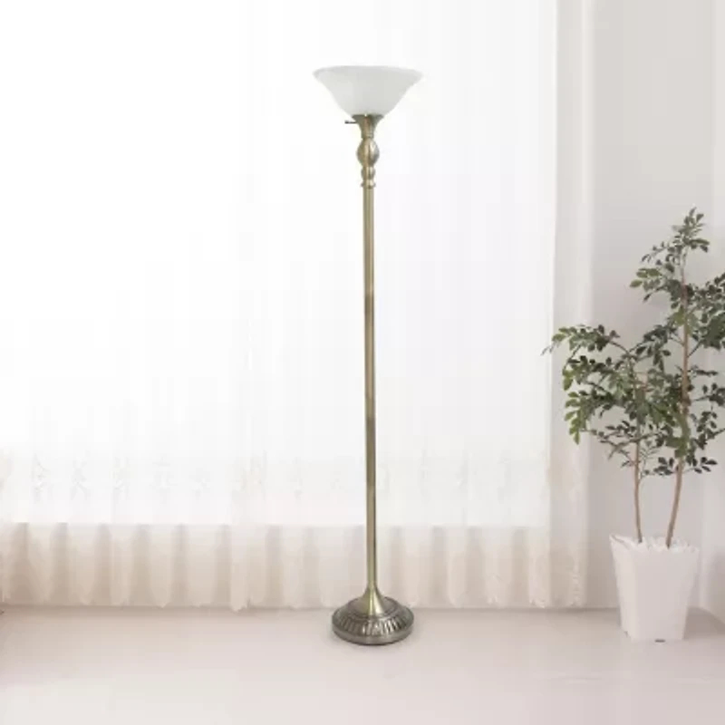 1 Light Torchiere Floor Lamp with Marbleized Glass Shade