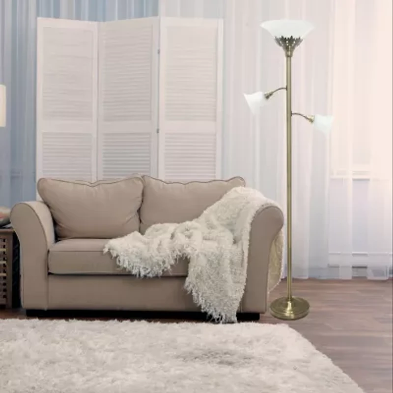 3 Light Floor Lamp with Scalloped Glass Shades