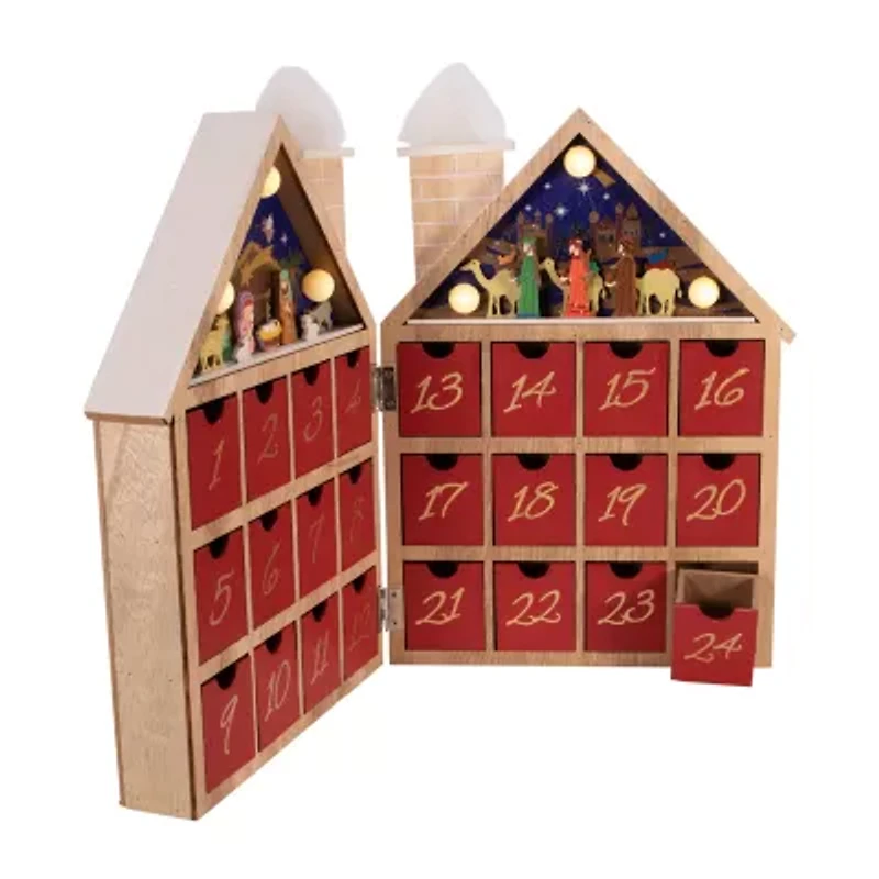 Kurt Adler 11.81-Inch Battery-Operated Wooden Led Nativity Christmas Advent Calendar
