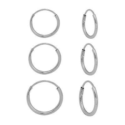 Womens 10K White Gold 3 Pair Earring Set