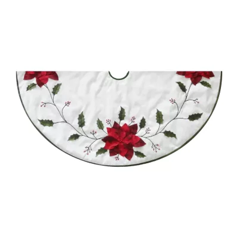 Kurt Adler Ivory With Holly Leaves And Poinsettia Indoor Tree Skirt