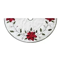 Kurt Adler Ivory With Holly Leaves And Poinsettia Indoor Tree Skirt