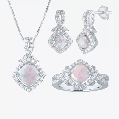 Womens Lab Created White Opal Sterling Silver Diamond 3-pc. Jewelry Set