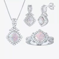 Womens Lab Created White Opal Sterling Silver Diamond 3-pc. Jewelry Set