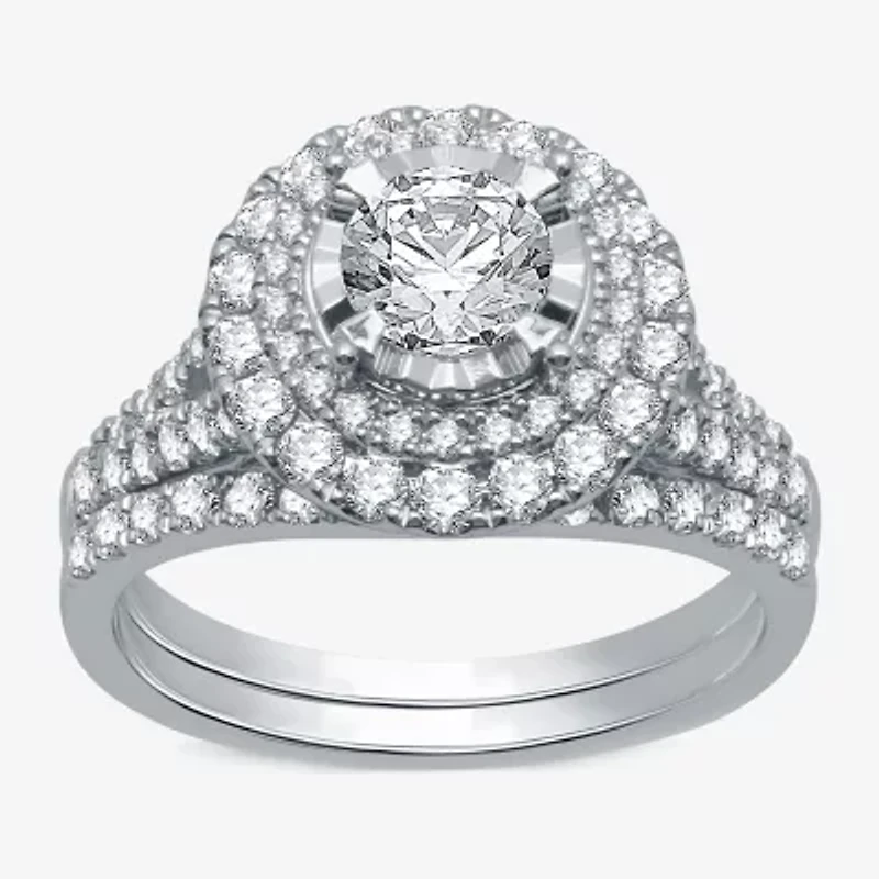 Signature By Modern Bride Womens / CT. T.W. Natural White Diamond 14K Gold Round Halo Bridal Set