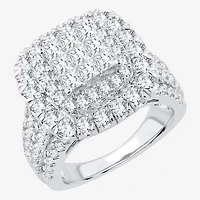 3 CT.T.W. Natural Diamond Cushion Shape Side Stone Halo Engagement Ring 10K or 14K White Gold