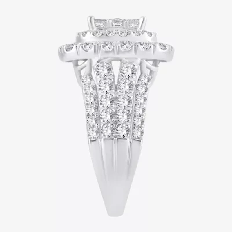 3 CT.T.W. Natural Diamond Cushion Shape Side Stone Halo Engagement Ring 10K or 14K White Gold