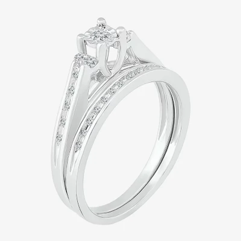 Womens 1/4 CT. T.W. Natural White Diamond Sterling Silver Round Bridal Set