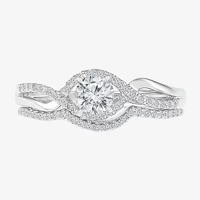 Womens 1/2 CT. T.W. Natural White Diamond 10K Gold Round Side Stone Crossover Bridal Set