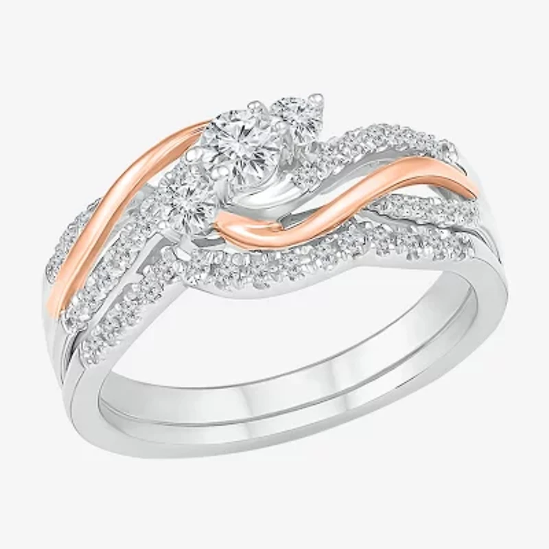 Love Lives Forever Womens 1/2 CT.T.W. Natural Diamond 10K Rose Gold Sterling Silver Bridal Set