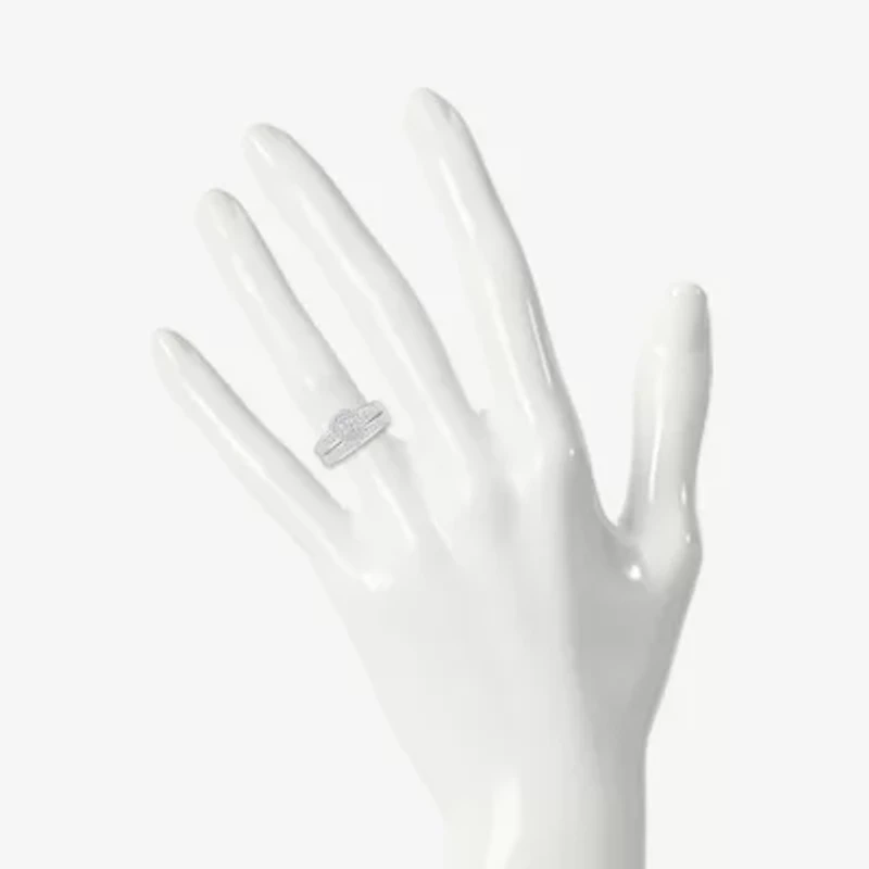 Womens 1/3 CT. T.W. Natural White Diamond Sterling Silver Round Side Stone Halo Bridal Set