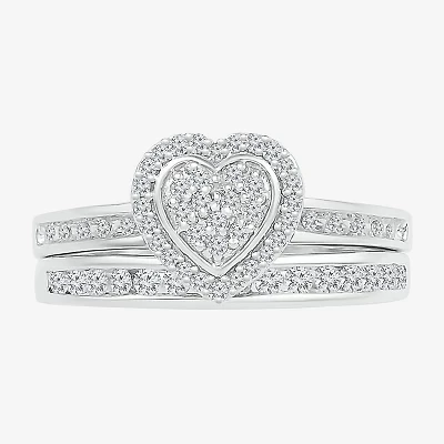 Womens 1/4 CT.T.W. Natural Diamond Sterling Silver Bridal Set