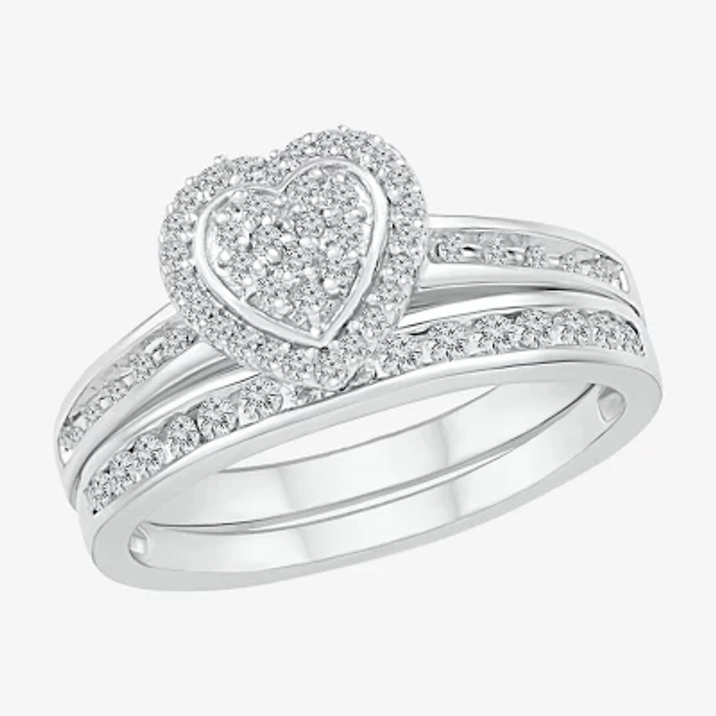 Womens 1/4 CT.T.W. Natural Diamond Sterling Silver Bridal Set