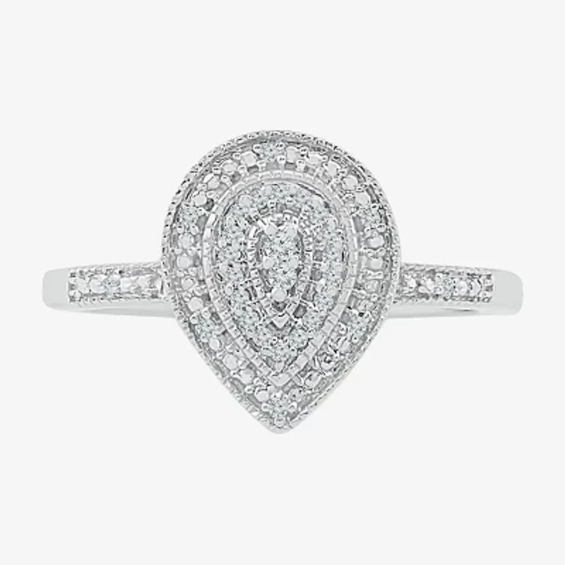 Womens Diamond Accent Natural White Sterling Silver Pear Halo Engagement Ring