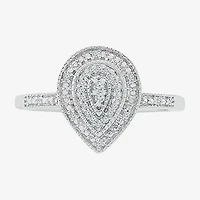 Womens Diamond Accent Natural White Sterling Silver Pear Halo Engagement Ring