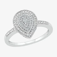 Womens Diamond Accent Natural White Sterling Silver Pear Halo Engagement Ring