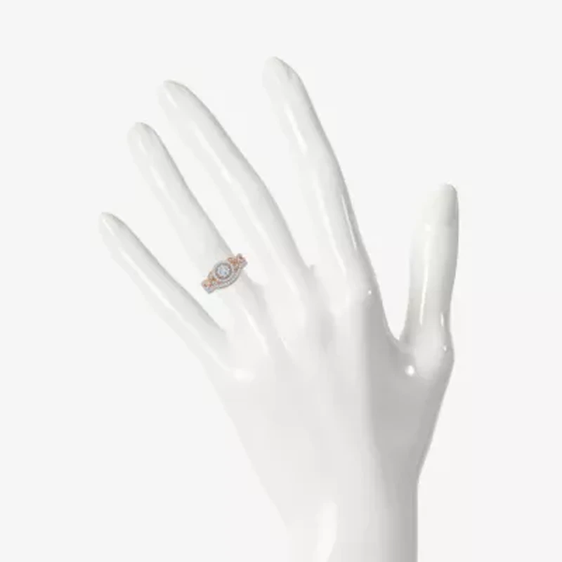 Womens 1/ CT. T.W. Natural White Diamond 10K Rose Gold Round Side Stone Halo Bridal Set